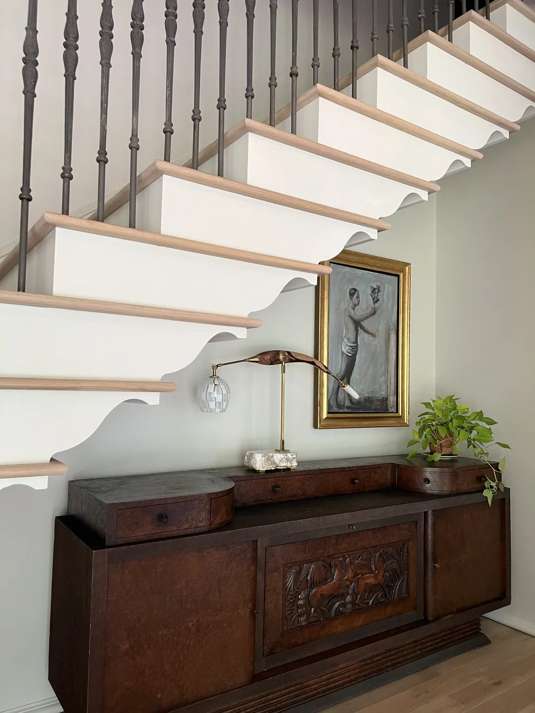 Architectural staircase and heirloom console