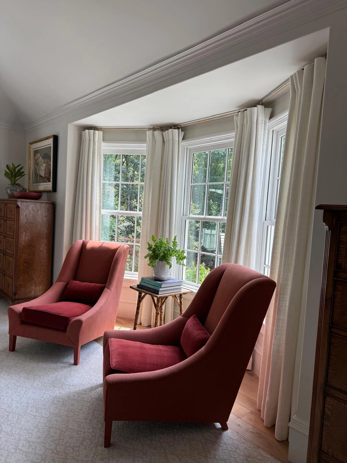 Private bay window library alcove with architectural trim